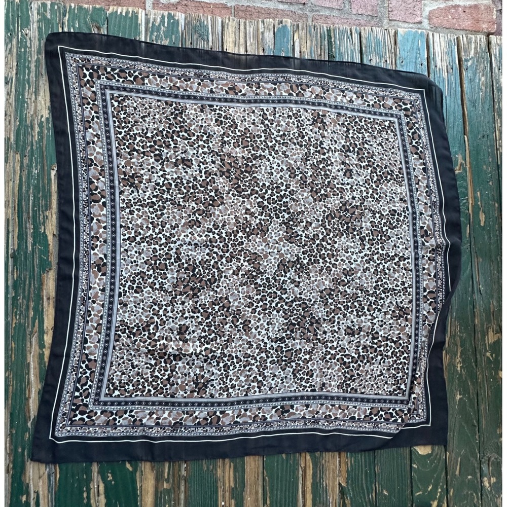Leopard Print Square Scarf Black Brown Tan Animal Print Lightweight 35x35